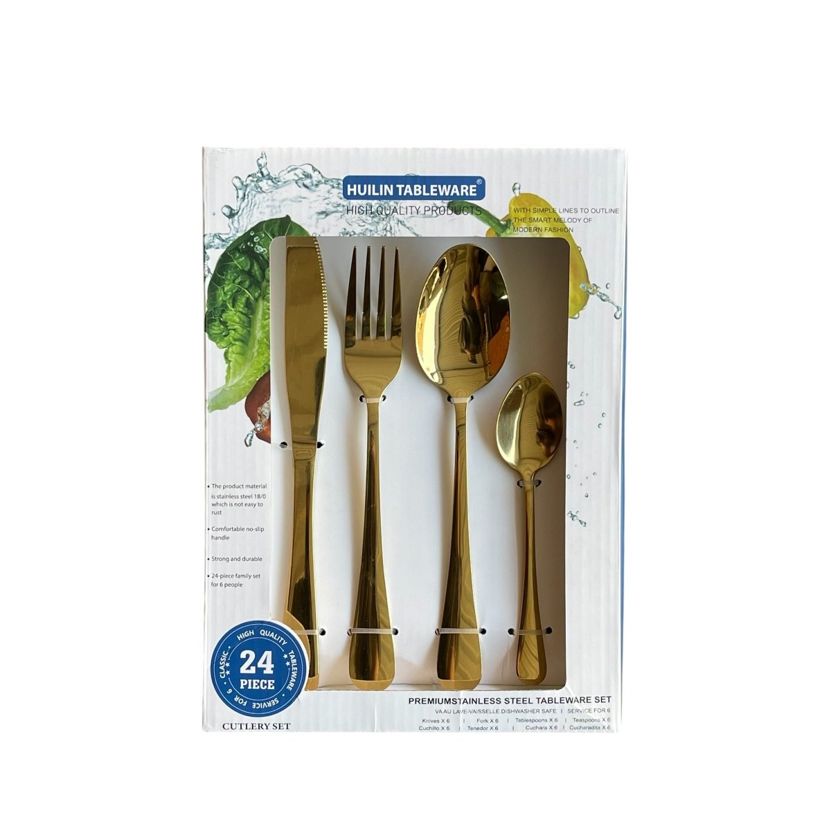 24PC Stainless Steel Cutlery Set - 46G - GOLD - Home Phase