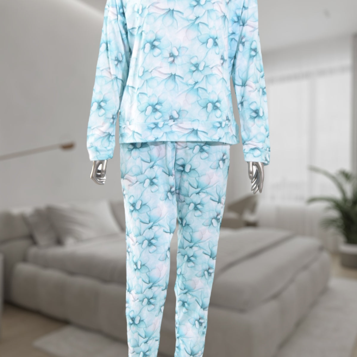 Gray Flower Patterned Pajama Set BCAN-258601FA - Monterey Park