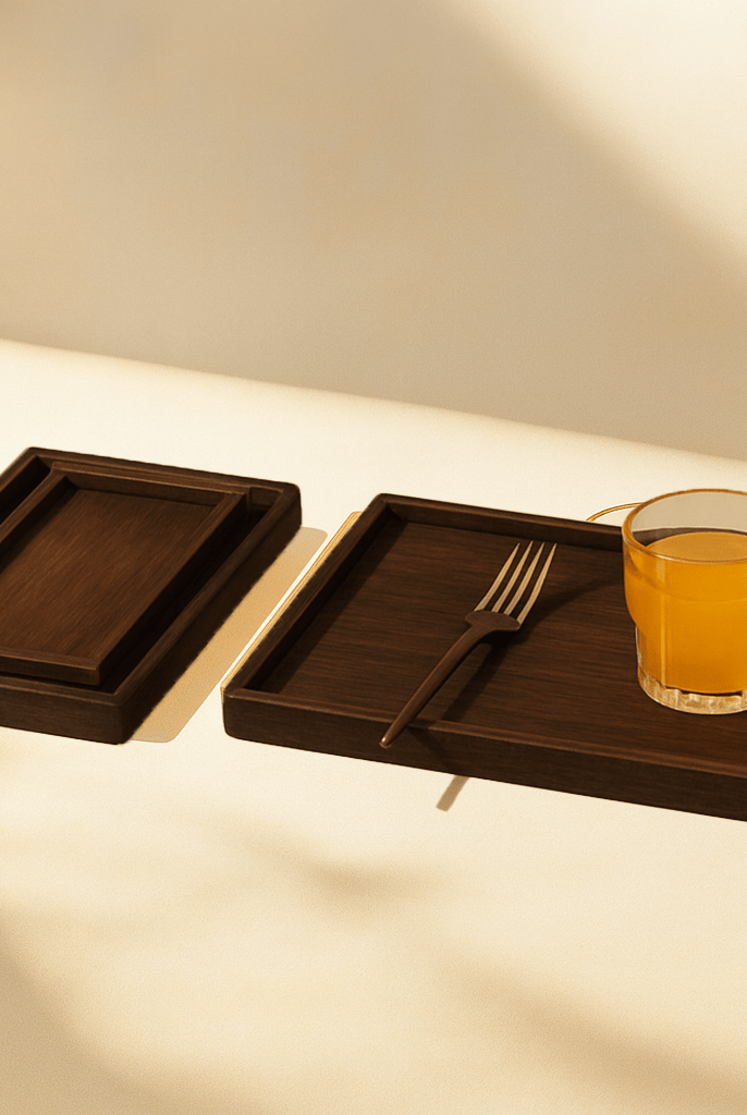3PC MDF Wooden Narrow Serving Tray Set - Dark Wood - Home Phase