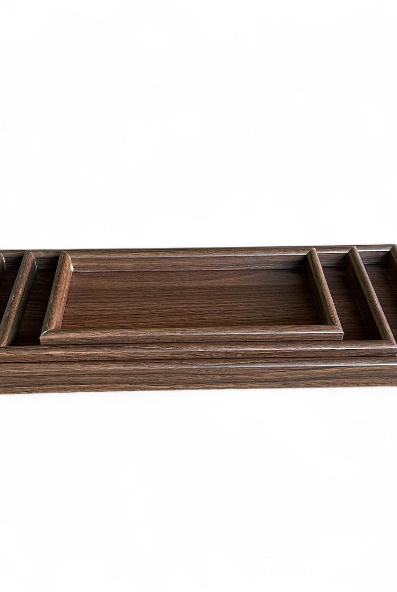 3PC MDF Wooden Narrow Serving Tray Set - Dark Wood - Home Phase