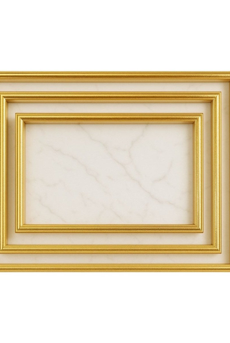 3PC Plastic Serving Tray Set - Gold Rim & Marble - Home Phase