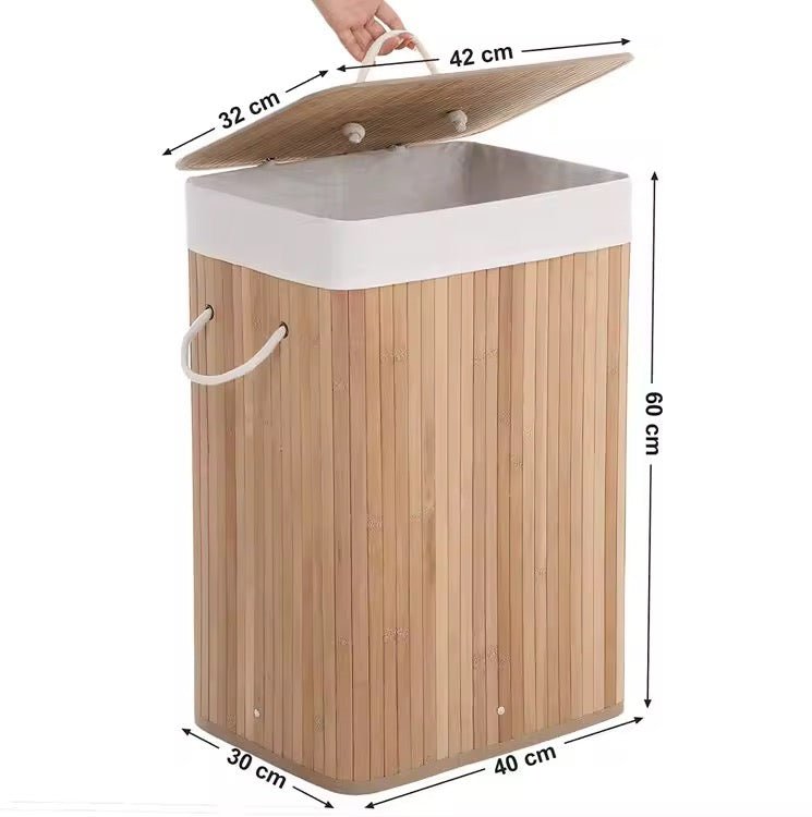 Foldable Square Bamboo Laundry Basket - 65 L - Style Phase Home