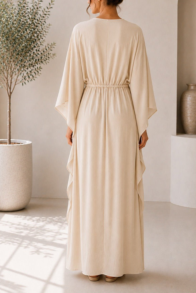 Ladies Beige Drawstring V-Neck Kaftan - StylePhase SA