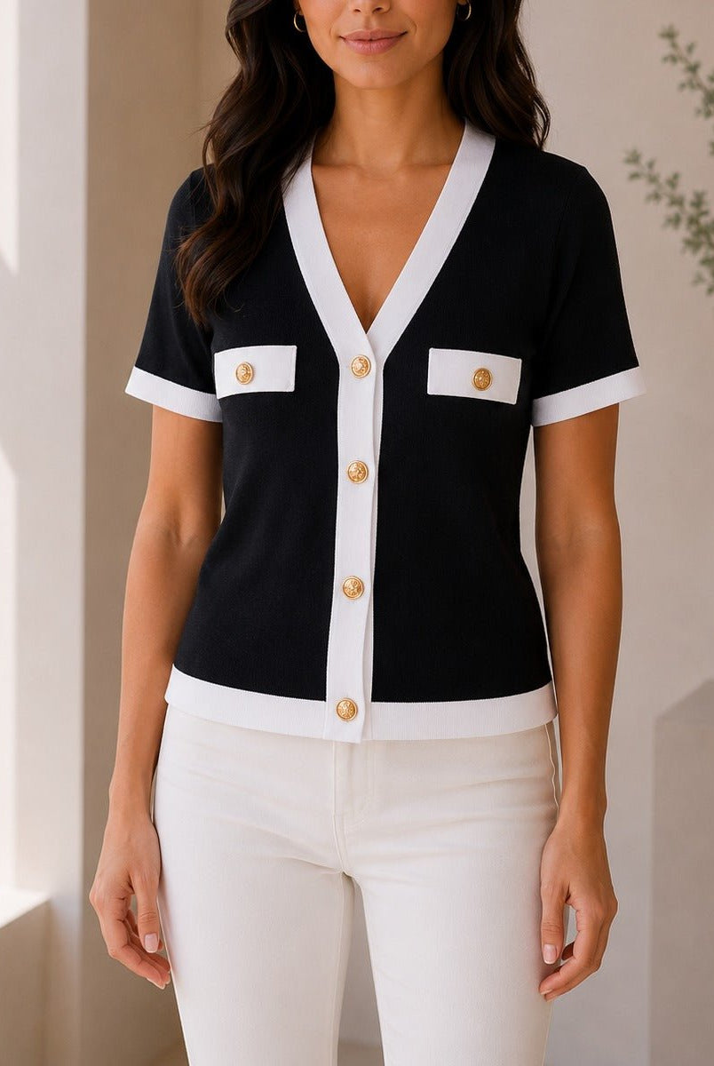 Ladies Black And White Knitwear Shortsleeve Cardigan - StylePhase SA