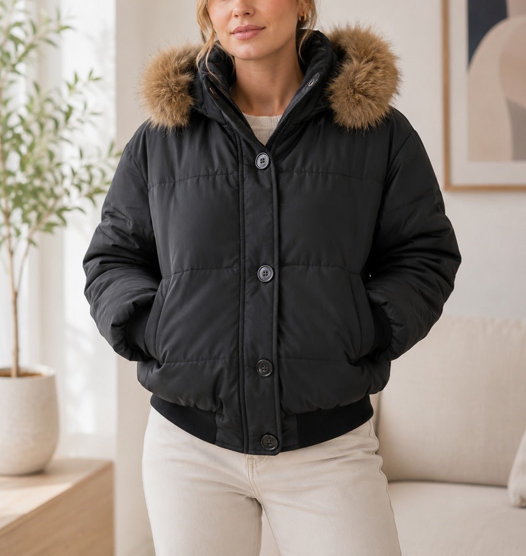 Ladies Black Button Front Hoody Jacket - StylePhase SA