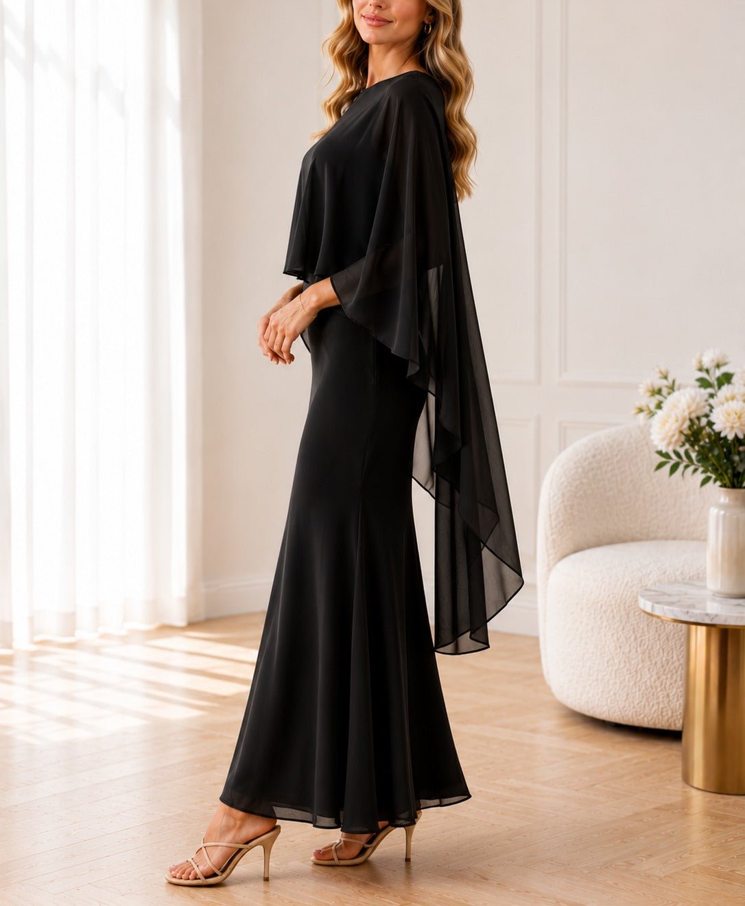 Ladies Black Cape Sleeve Two Piece Set - New Feeling - StylePhase SA