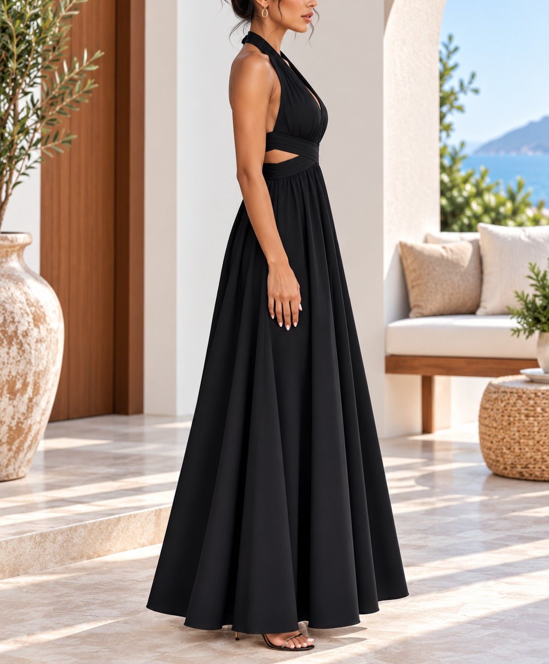 Ladies Black Halter Neck Maxi Dress - StylePhase SA