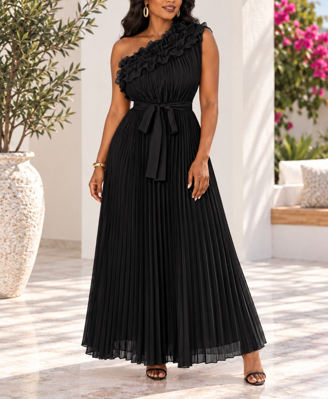 Ladies Black Pleated Off Shoulder Dress - StylePhase SA