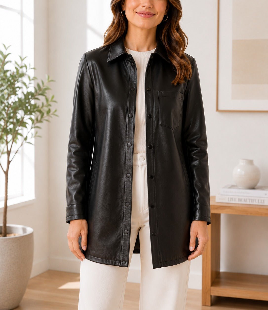 Ladies Black PU Leather Shirt - StylePhase SA