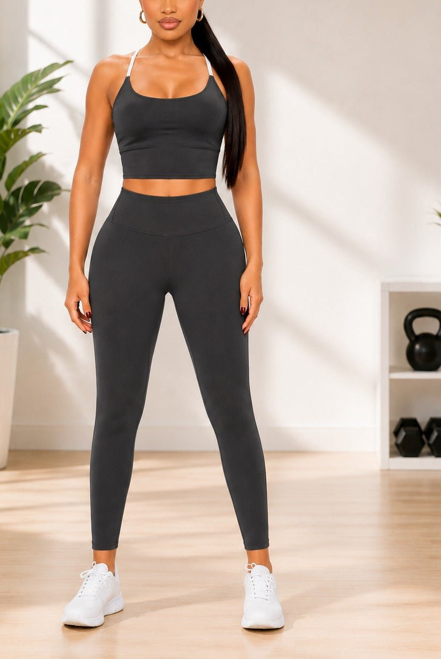 Ladies Black Strappy Activewear New Feeling Set - StylePhase SA