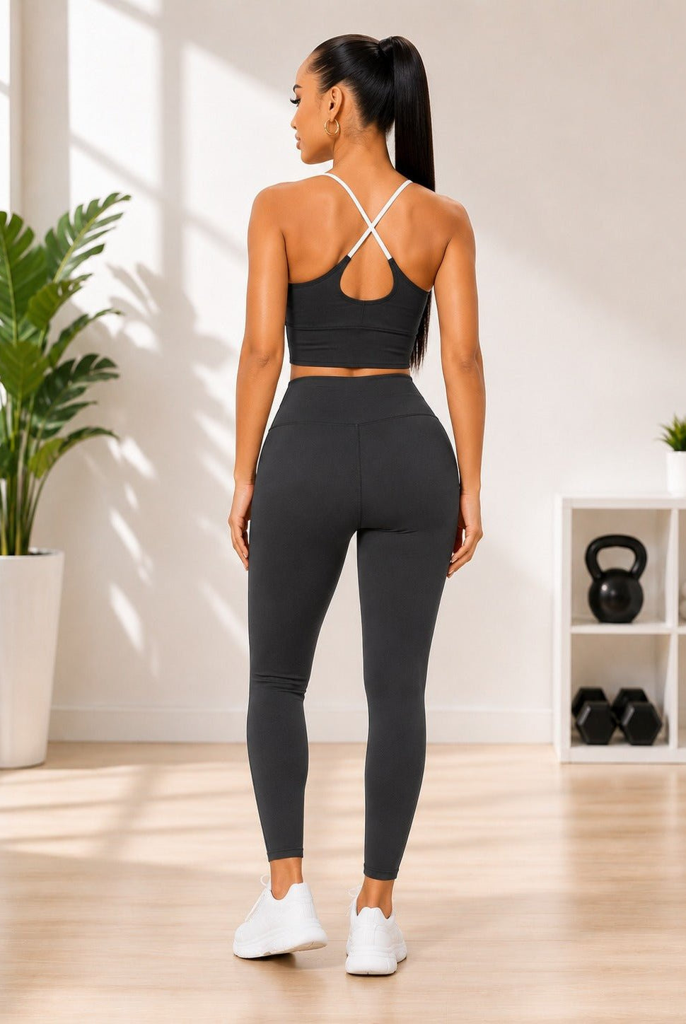 Ladies Black Strappy Activewear New Feeling Set - StylePhase SA
