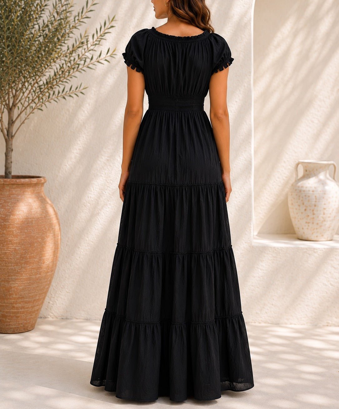 Ladies Black Tie Front Tier Dress - StylePhase SA