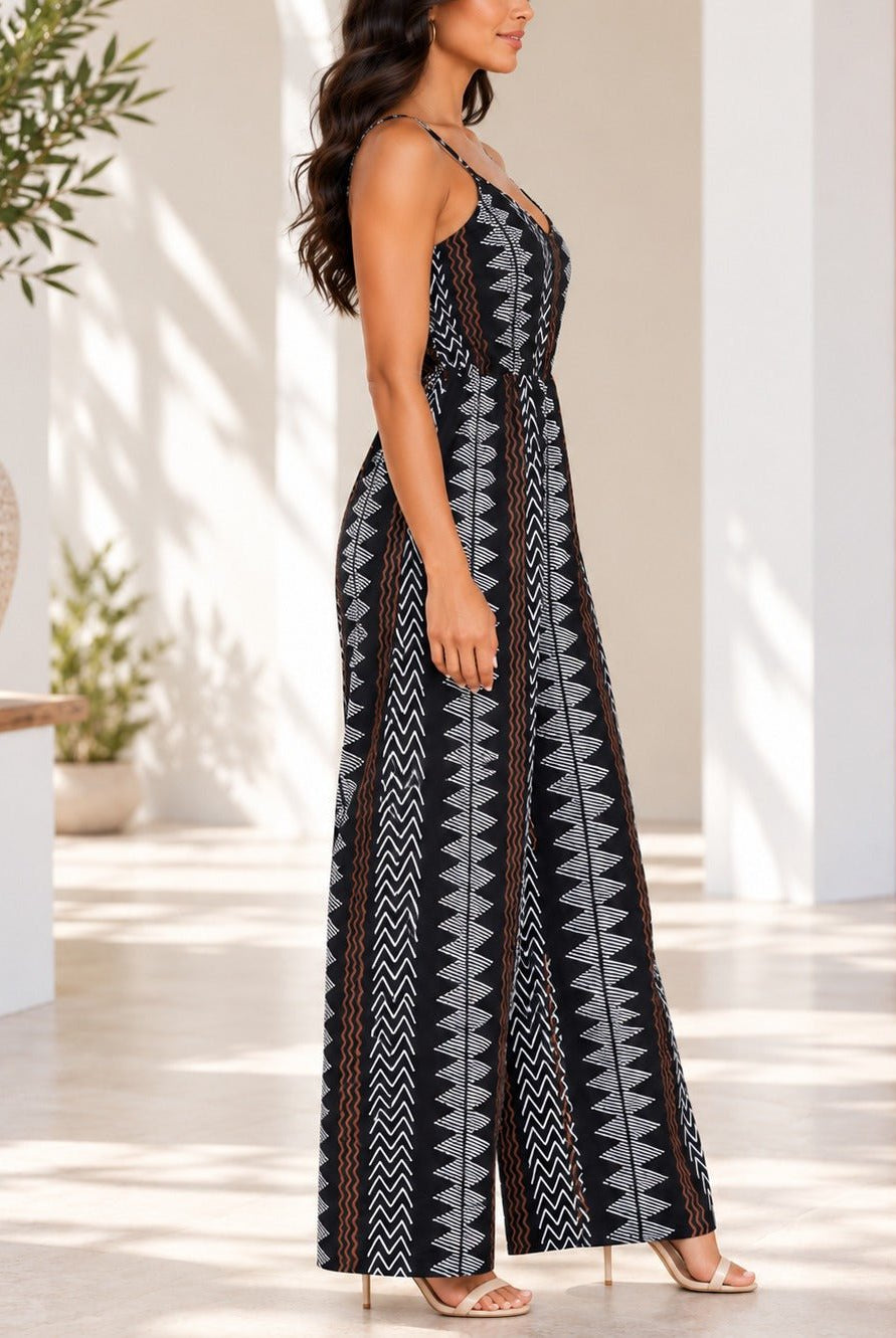 Ladies Black Zig Zag Strappy Jumpsuit - StylePhase SA