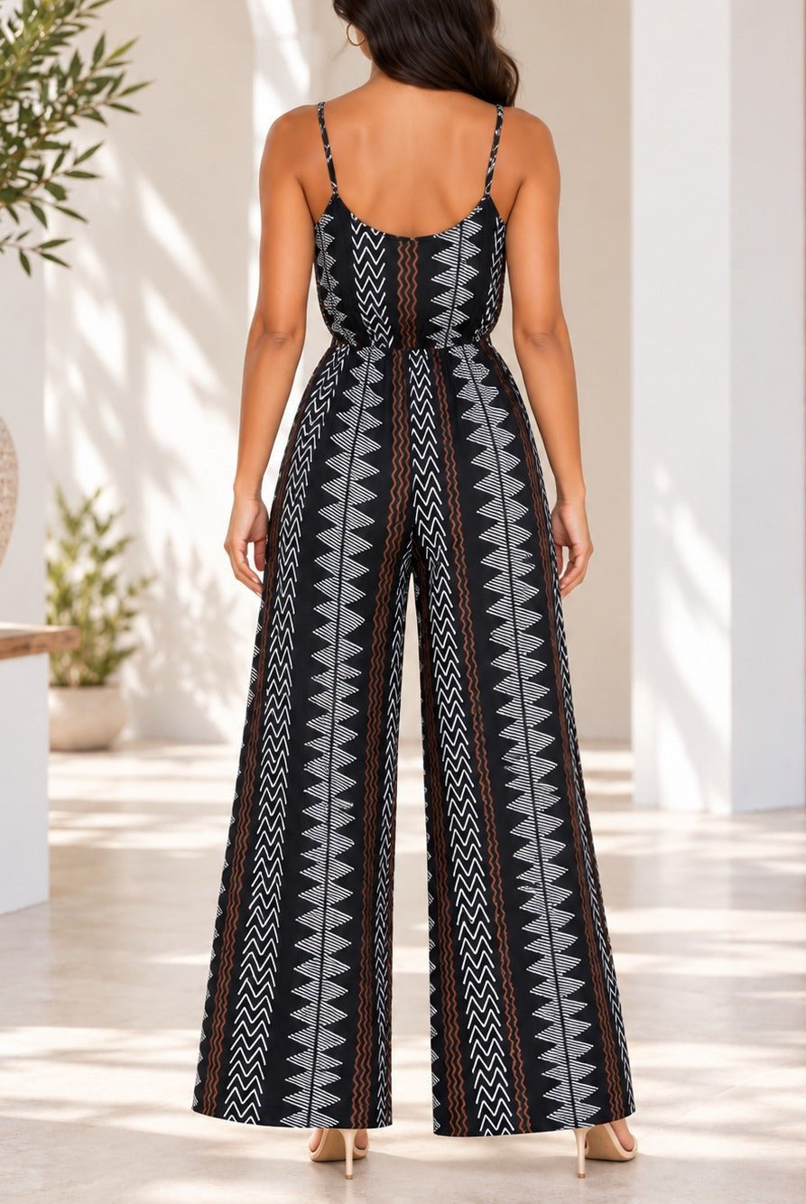 Ladies Black Zig Zag Strappy Jumpsuit - StylePhase SA