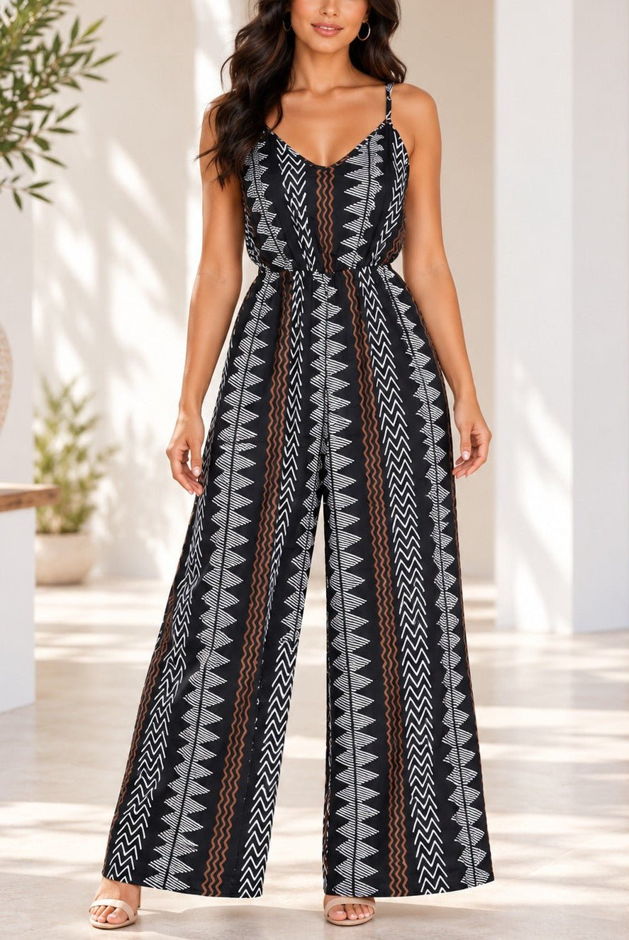 Ladies Black Zig Zag Strappy Jumpsuit - StylePhase SA