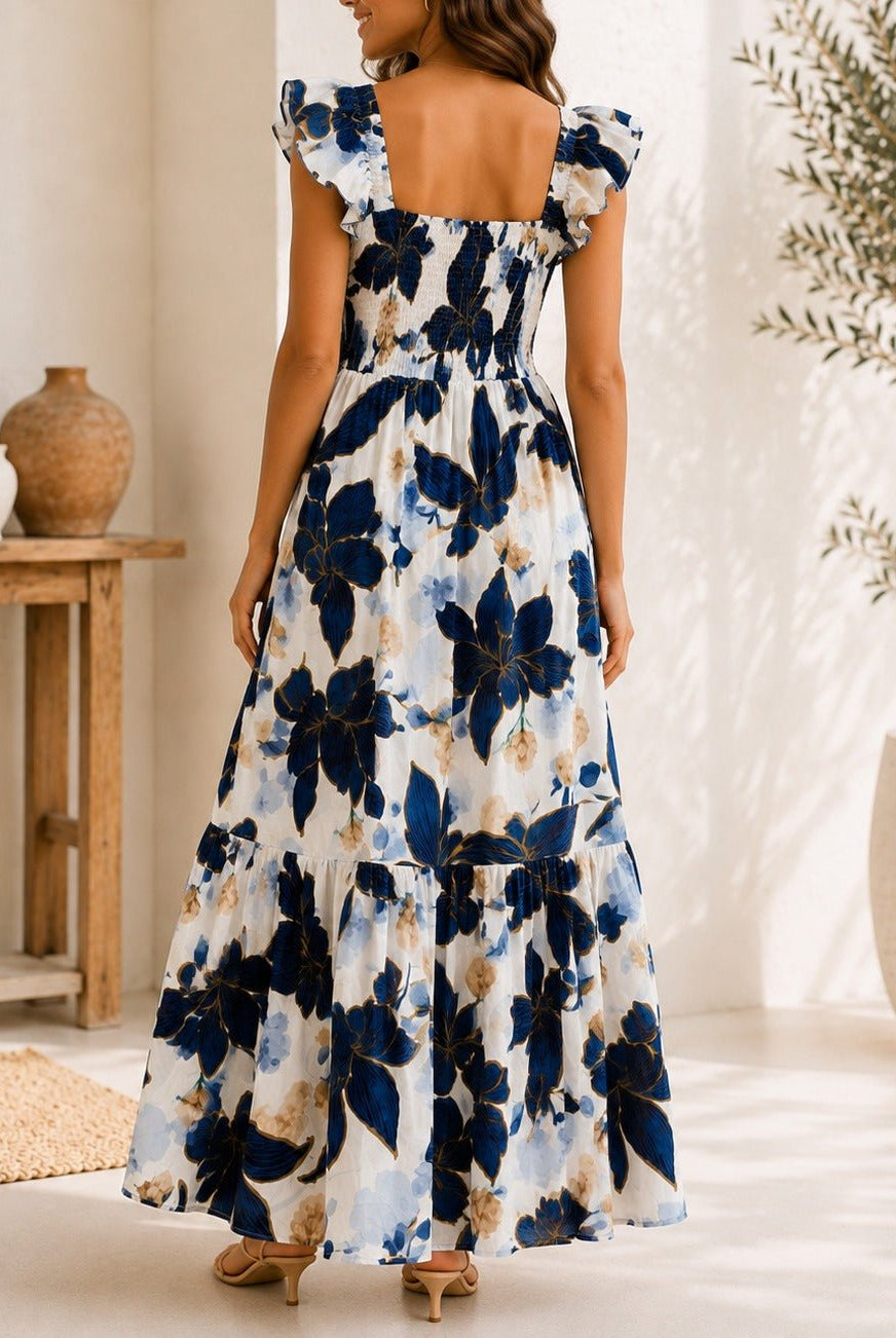 Ladies Blue Cap Sleeve Floral Dress - StylePhase SA