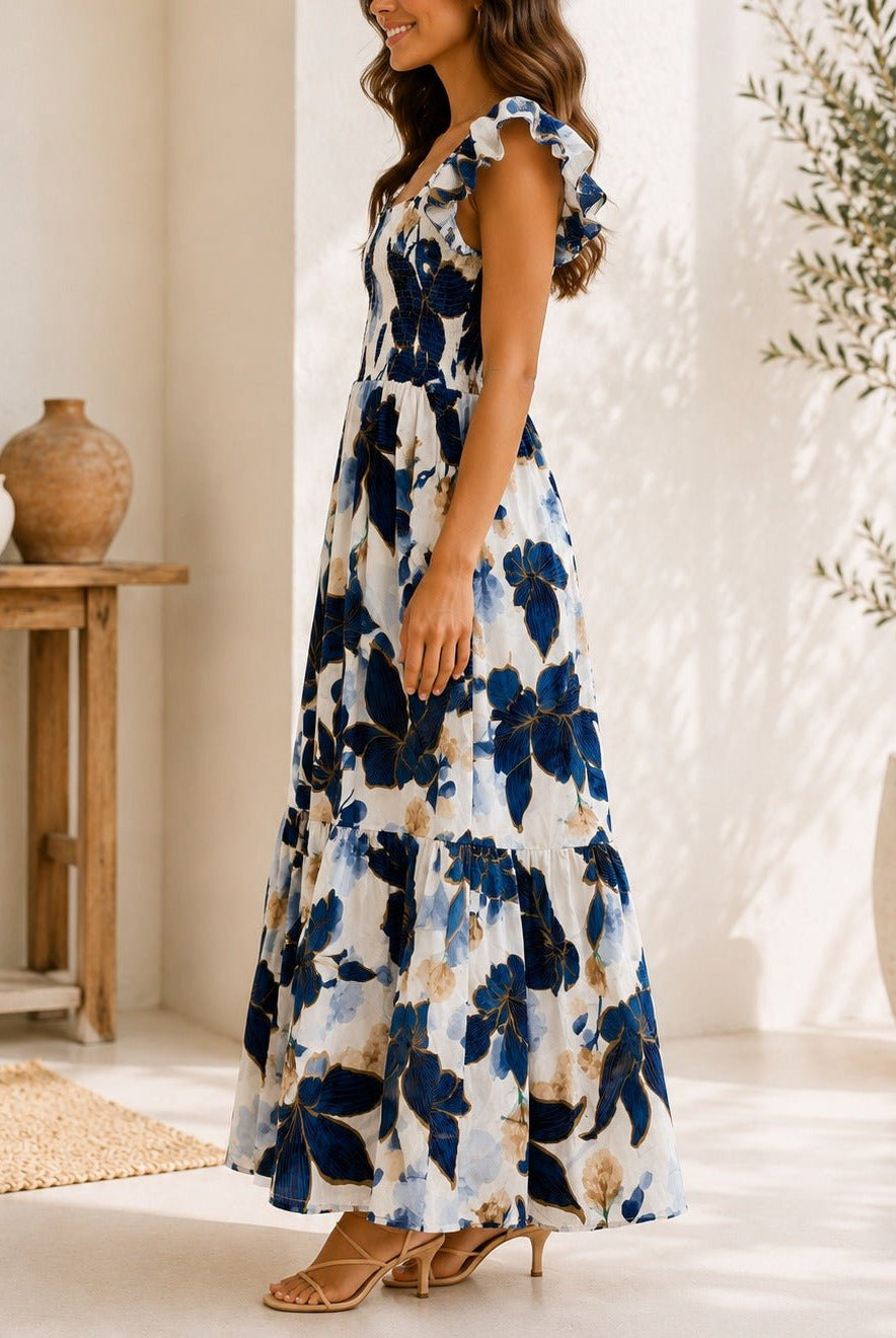 Ladies Blue Cap Sleeve Floral Dress - StylePhase SA