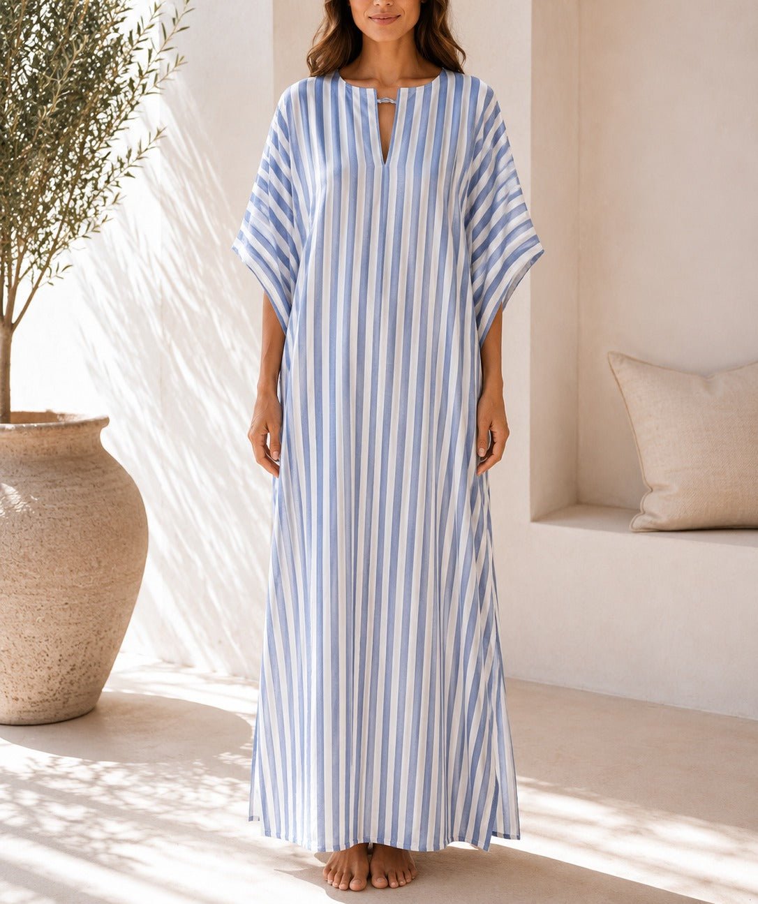 Ladies Blue Stripe Kaftan Maxi Dress - StylePhase SA
