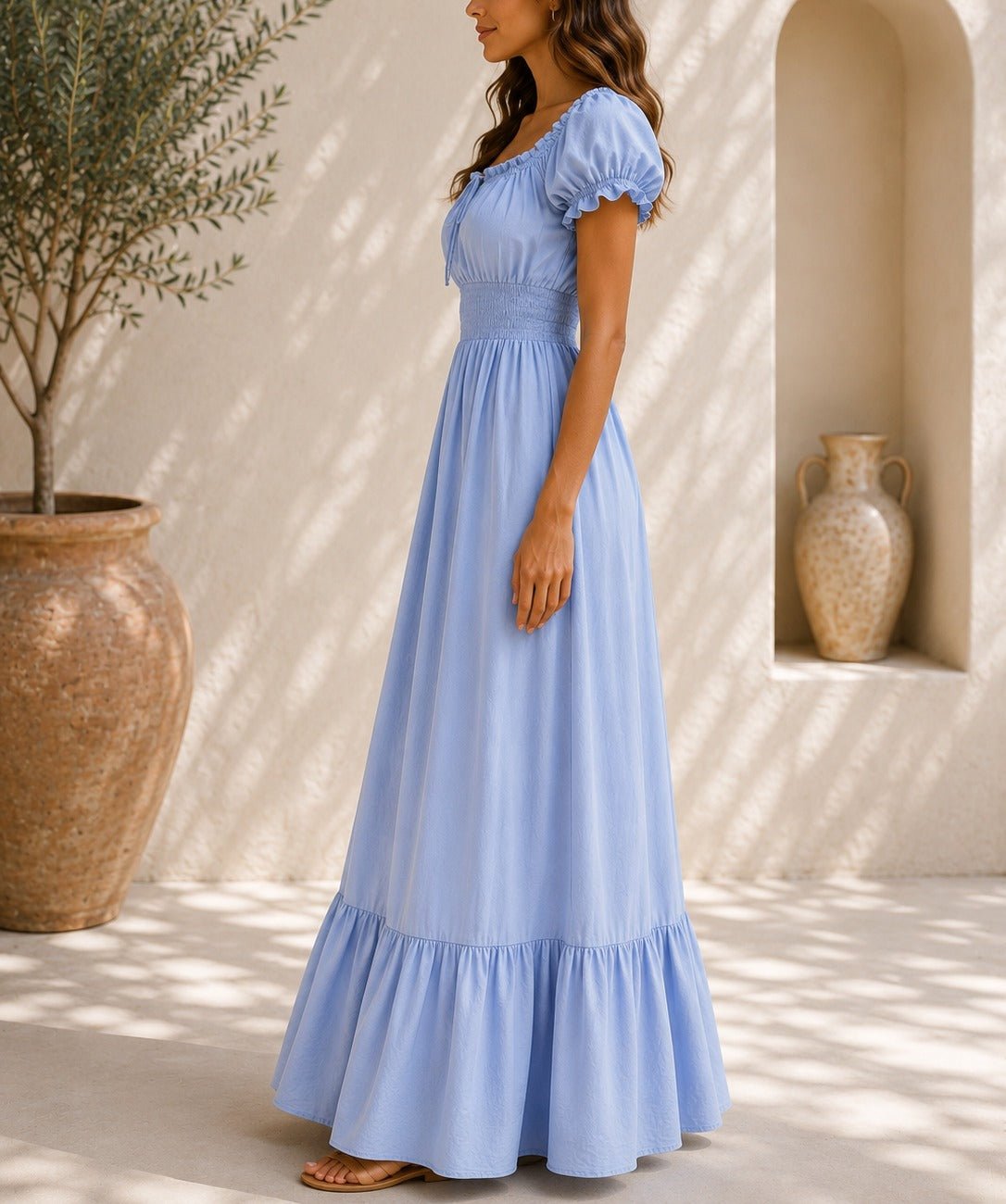 Ladies Blue Tie Front Tier Dress - StylePhase SA