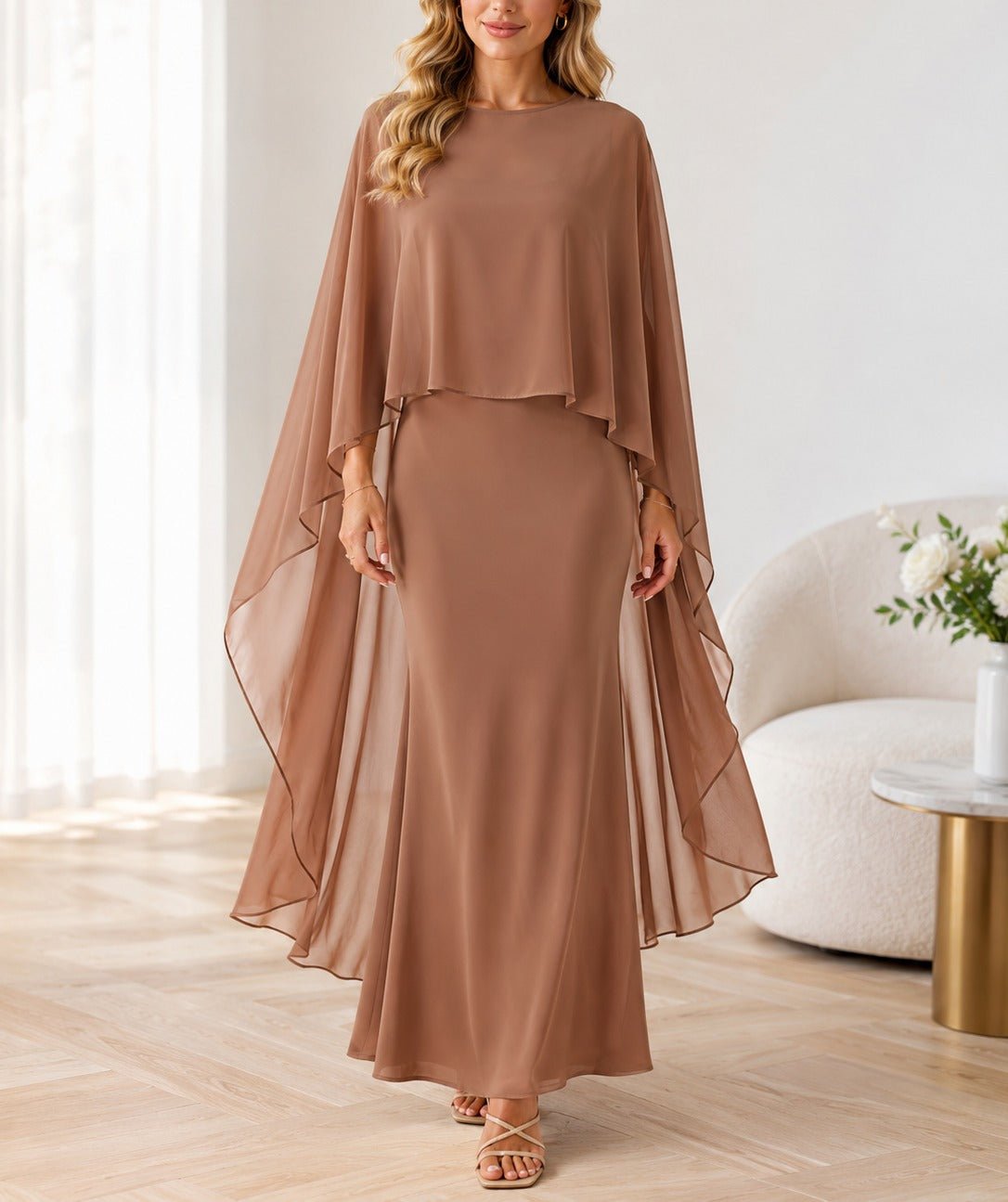 Ladies Brown Cape Sleeve Two Piece Set - New Feeling - StylePhase SA