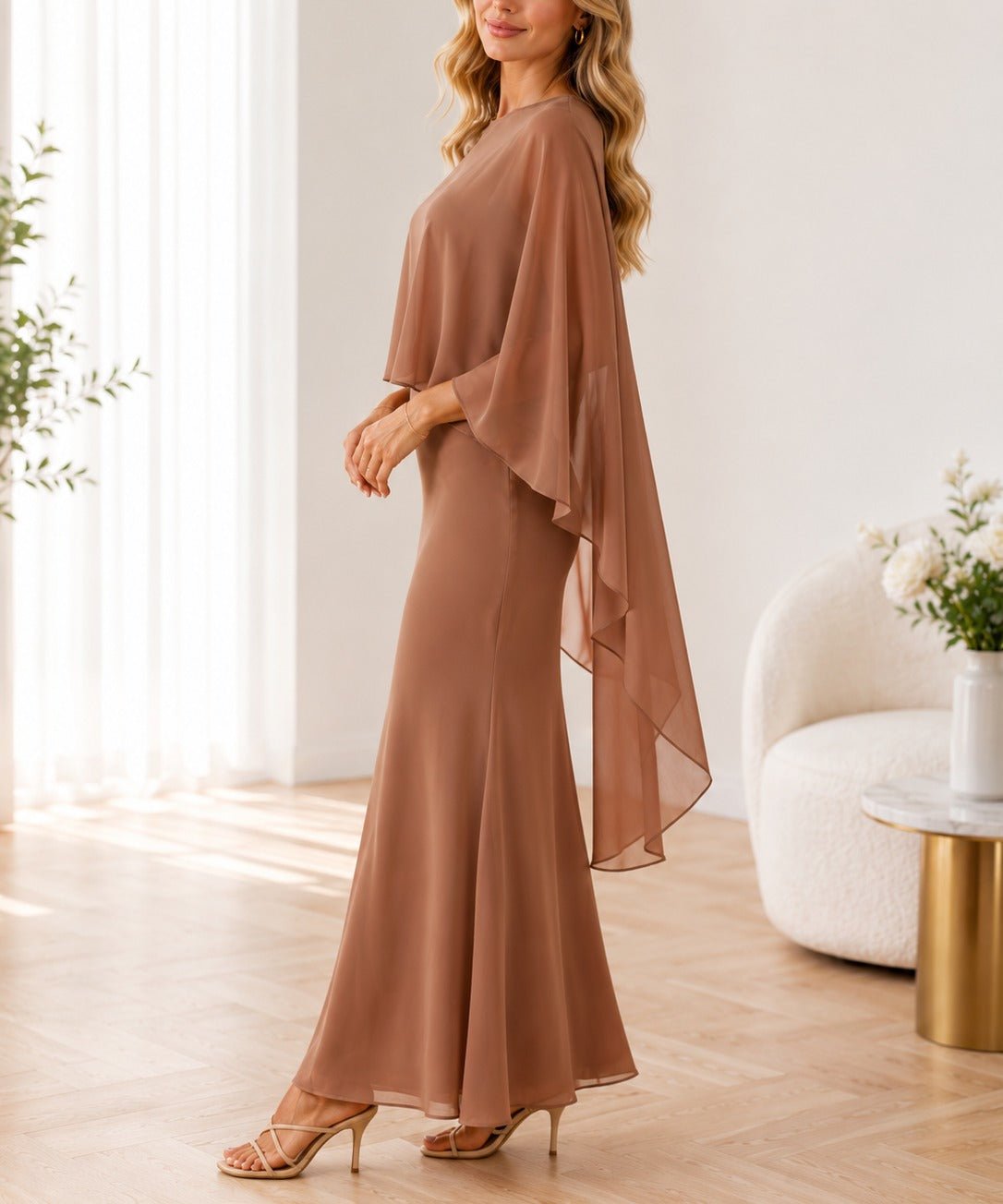 Ladies Brown Cape Sleeve Two Piece Set - New Feeling - StylePhase SA