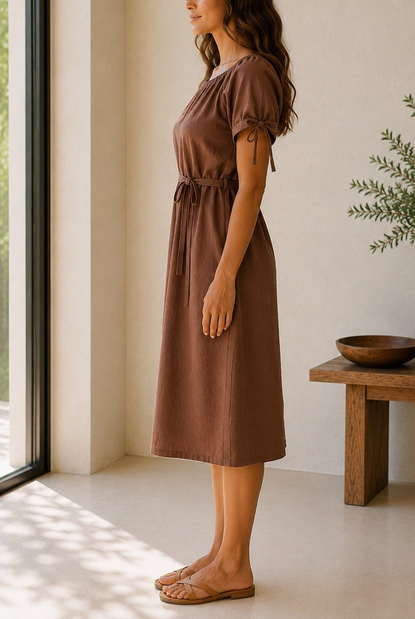 Ladies Brown Tunic Tie Dress - StylePhase SA