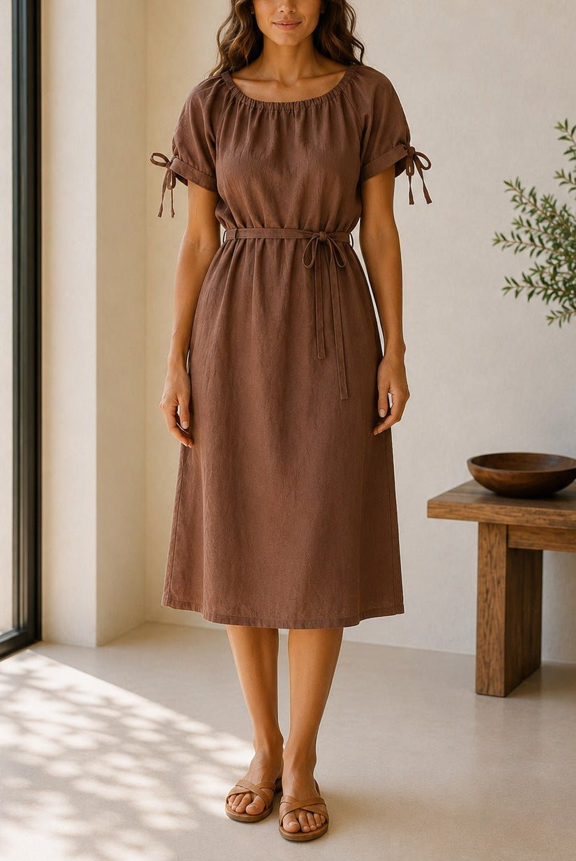 Ladies Brown Tunic Tie Dress - StylePhase SA