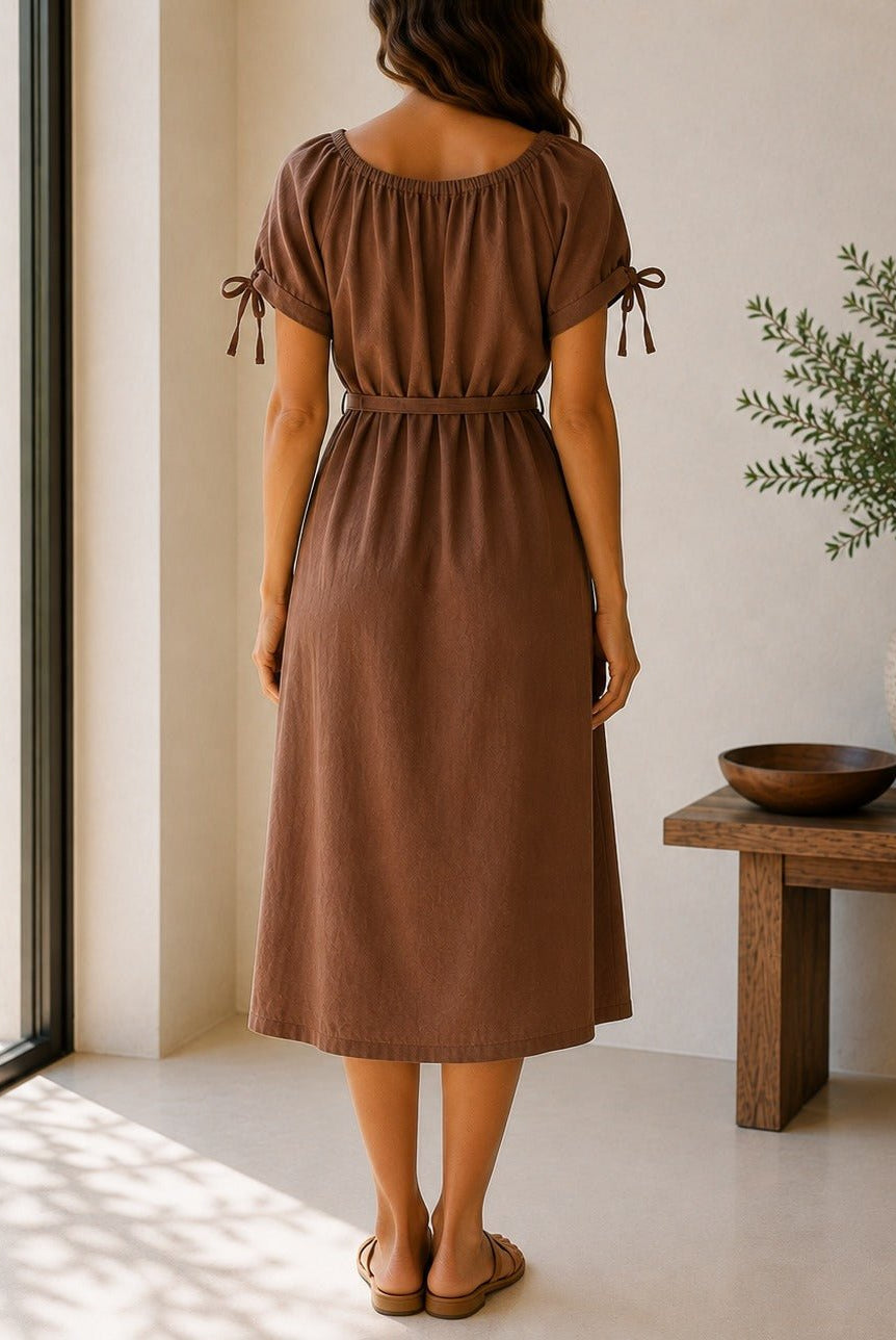 Ladies Brown Tunic Tie Dress - StylePhase SA