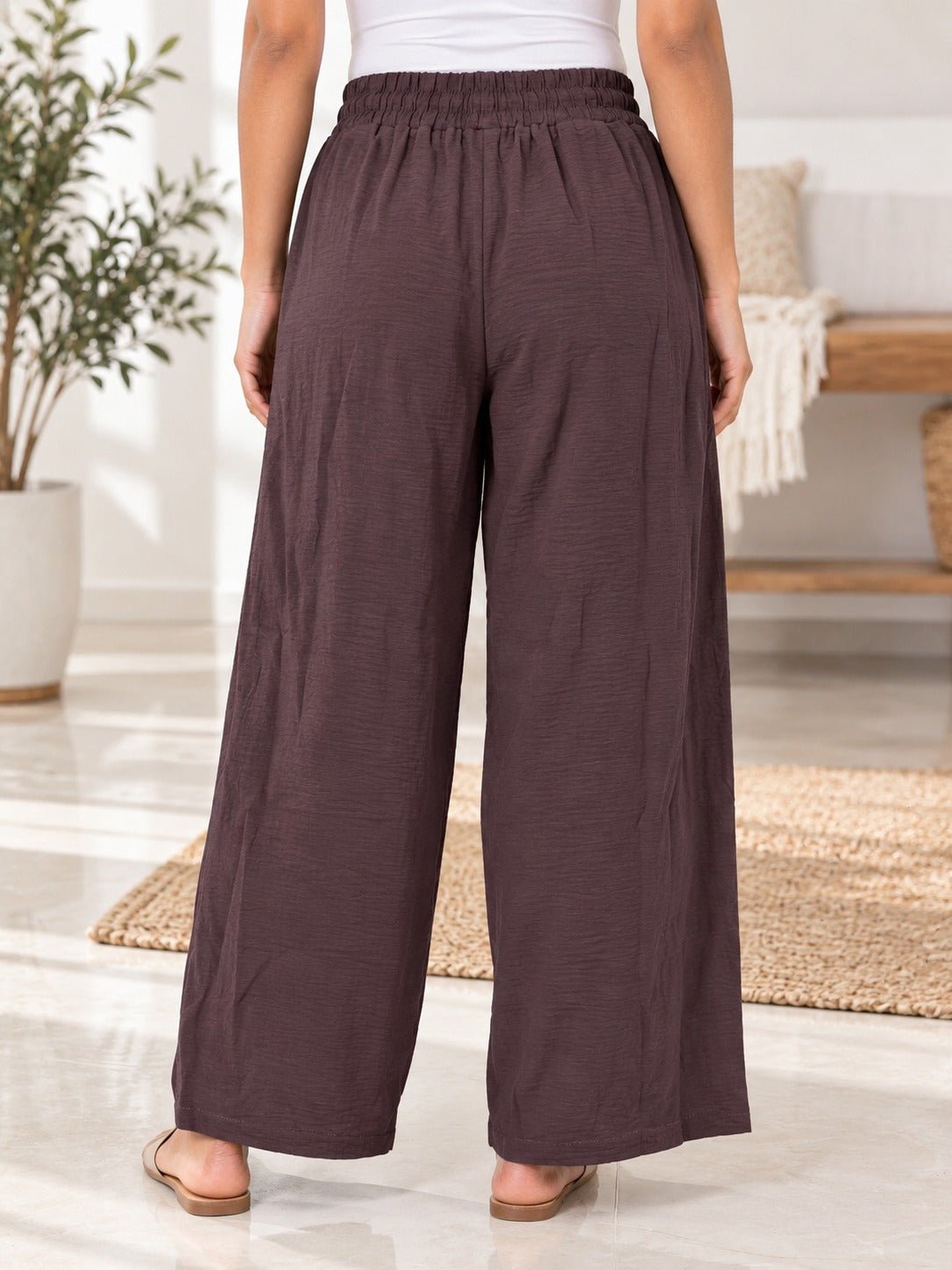 Ladies Brown Wide Leg Drawstring Pocket Pants - StylePhase SA