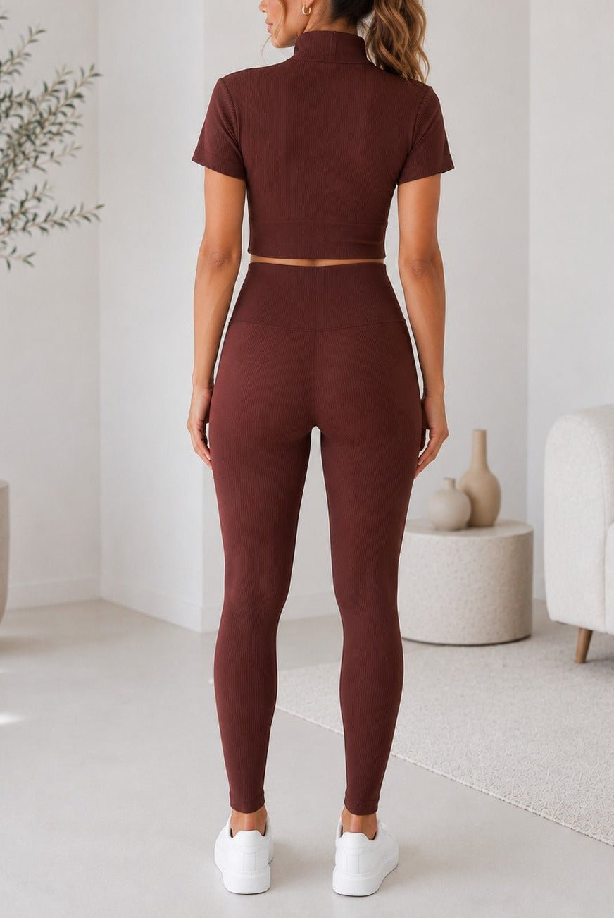Ladies Brown Zip Up Two-Piece Activewear Set - StylePhase SA