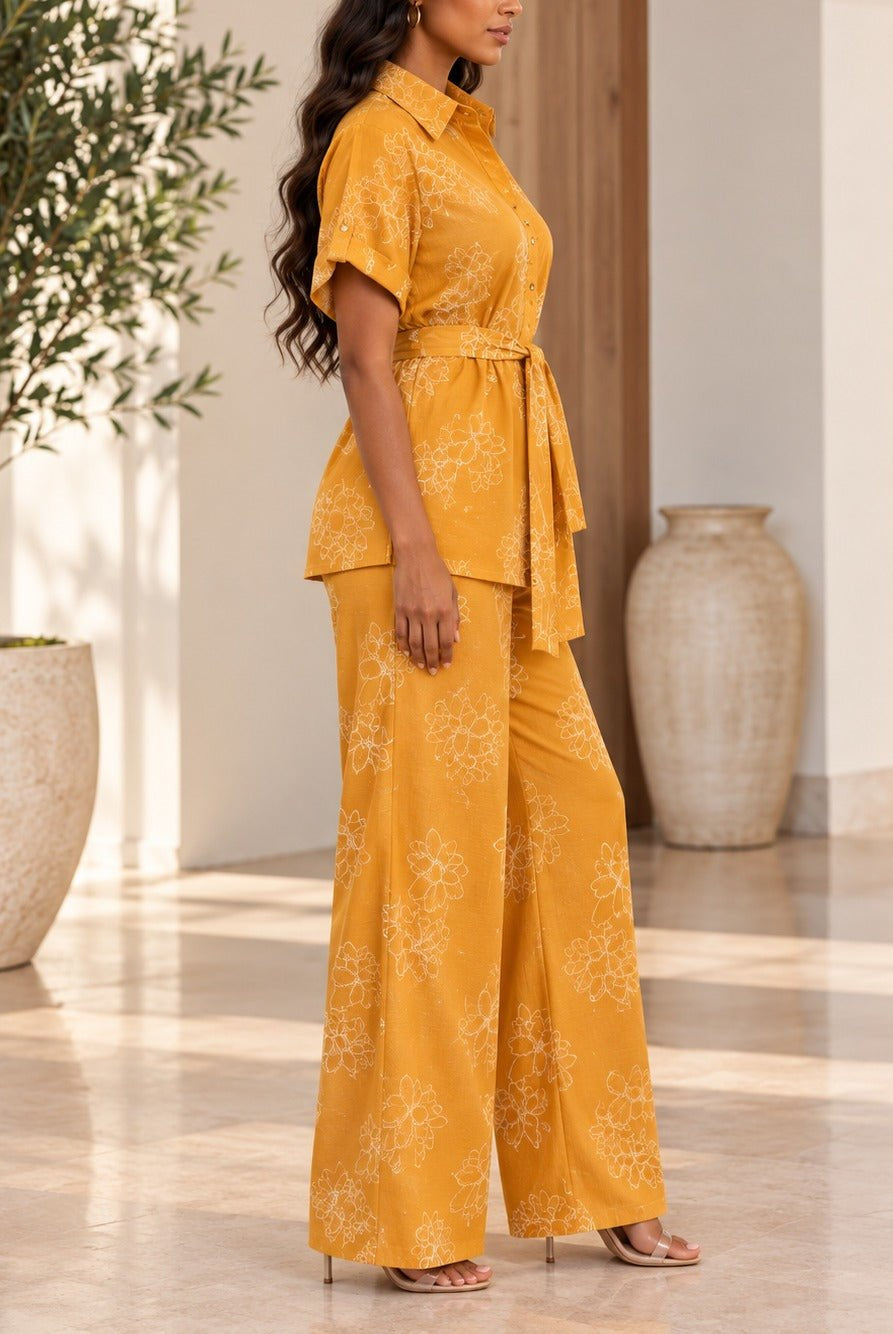 Ladies Burnt Orange Floral Print Two-Piece Set - StylePhase SA