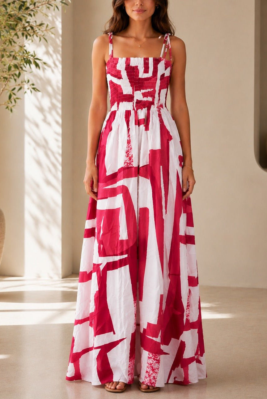 Ladies Cerise And White Strappy Maxi Dress - StylePhase SA
