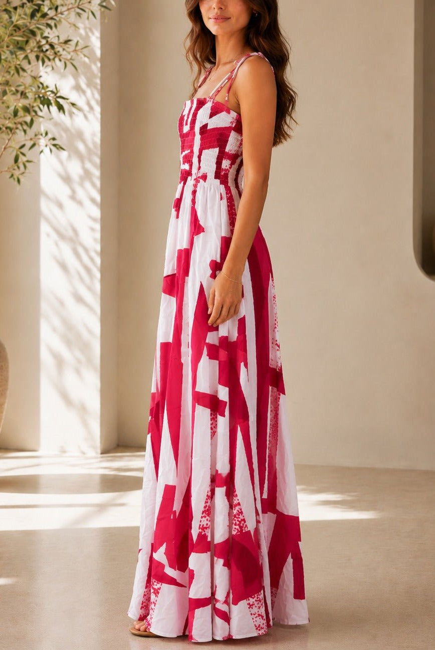 Ladies Cerise And White Strappy Maxi Dress - StylePhase SA