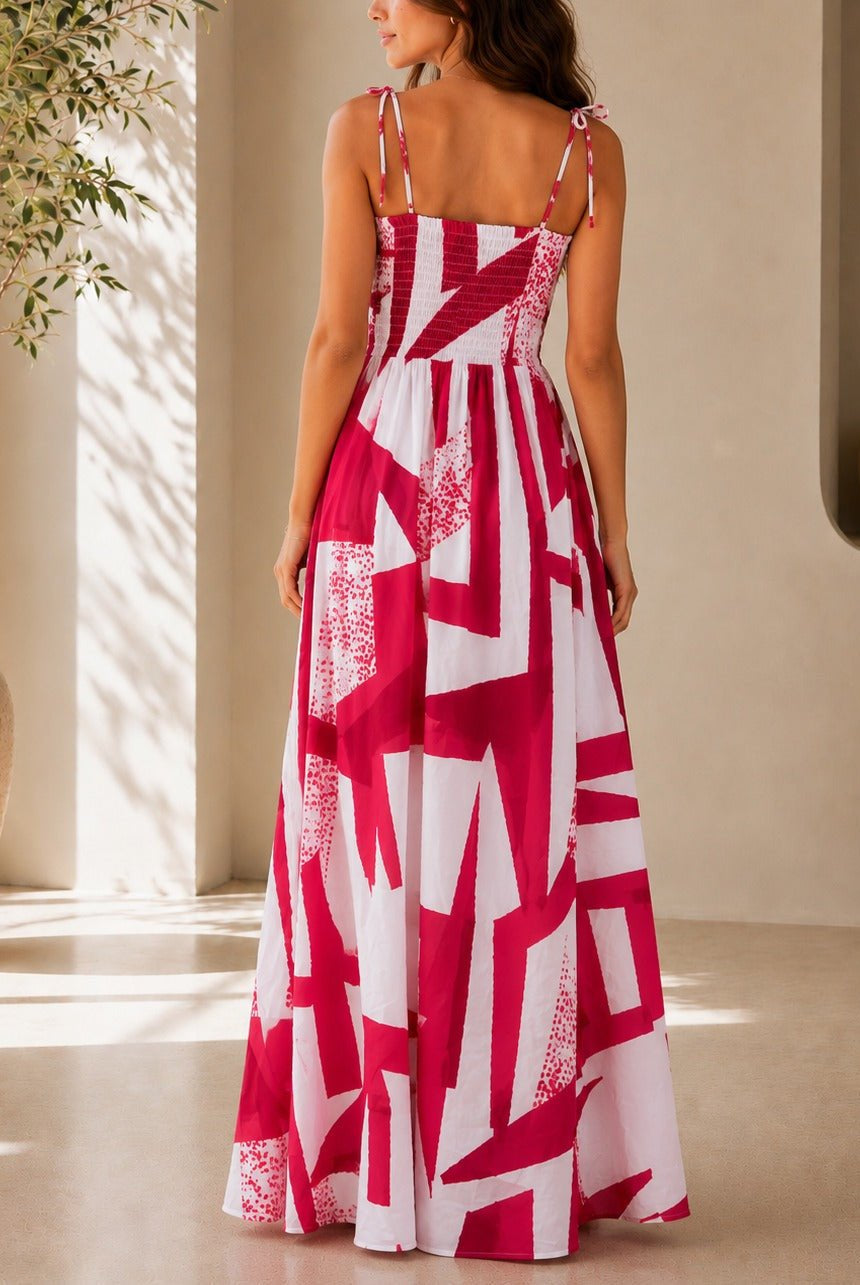 Ladies Cerise And White Strappy Maxi Dress - StylePhase SA