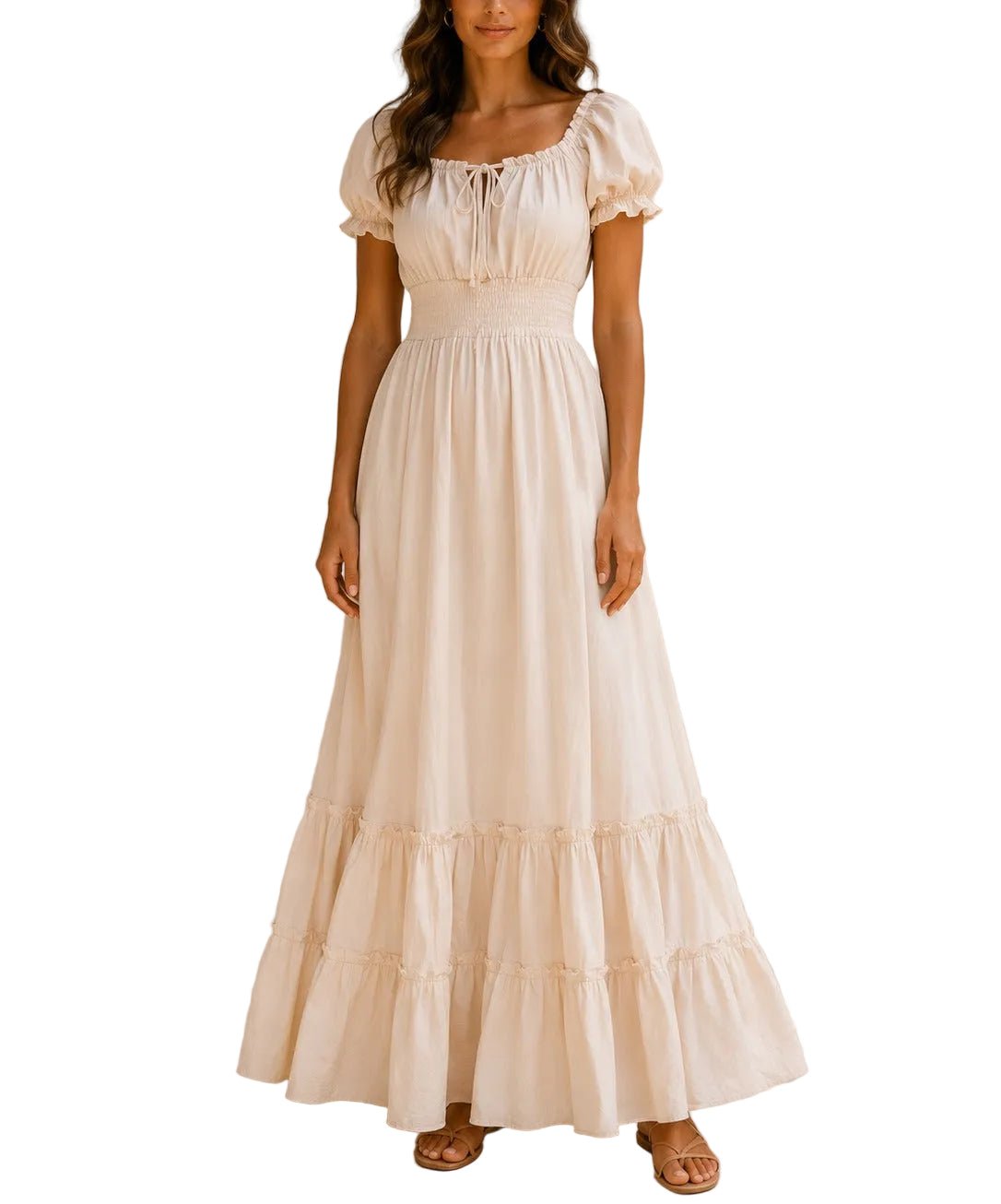 Ladies Cream Tie Front Tier Dress - StylePhase SA