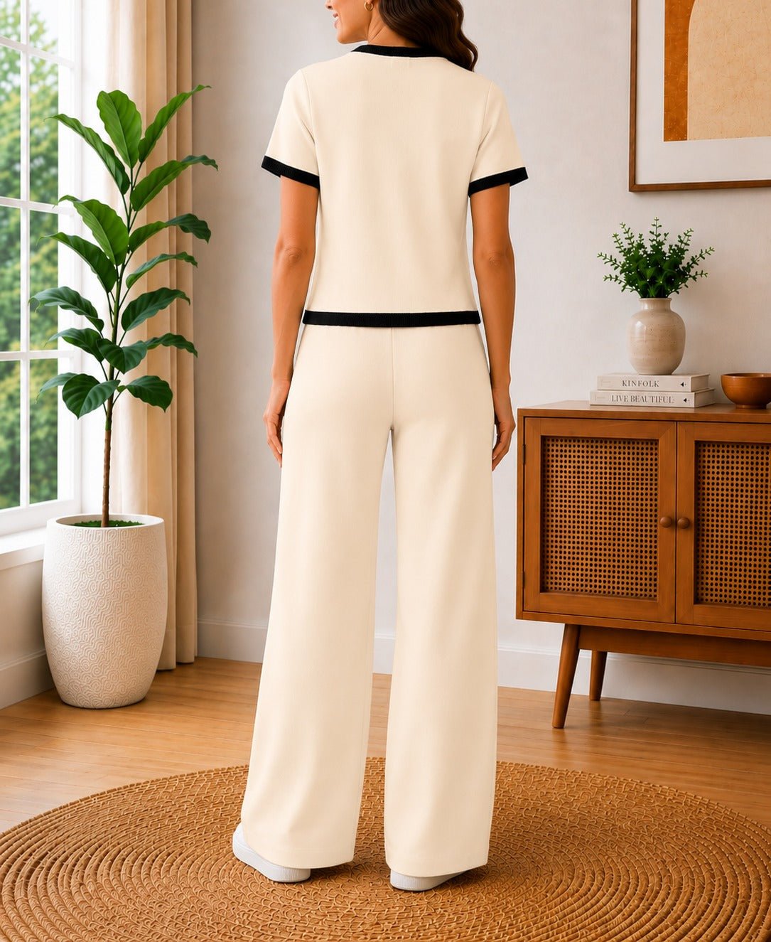 Ladies Cream White Two-Piece Knitwear Jersey Set - StylePhase SA