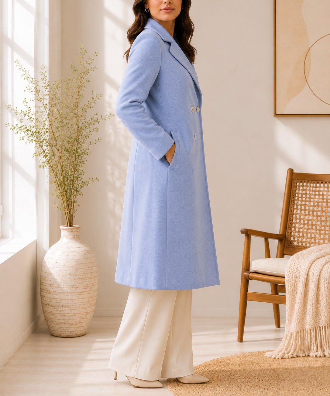 Ladies Double Breast Melton Coat -Baby Blue - StylePhase SA