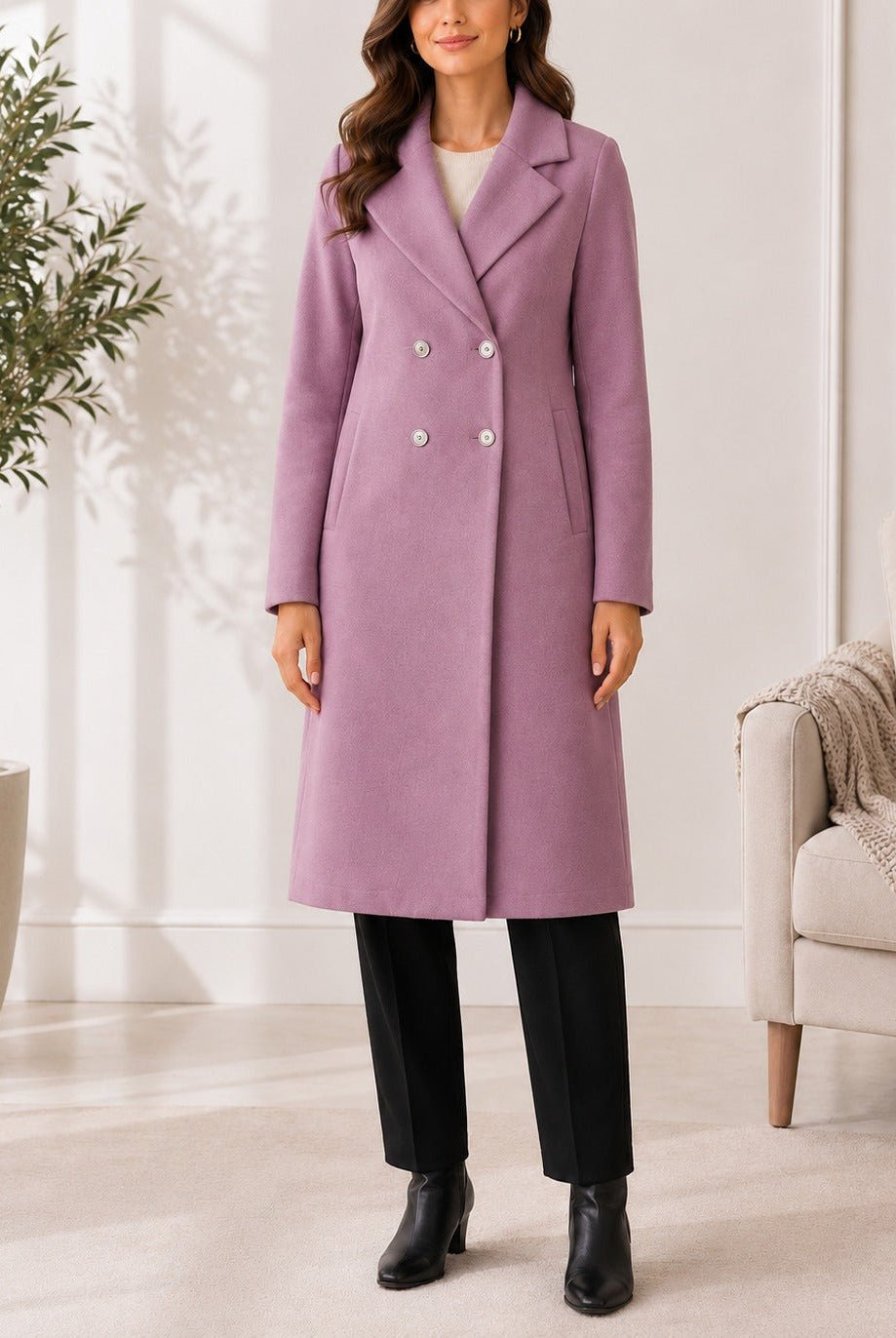 Ladies Dusty Pink Double Breast Melton Coat - StylePhase SA