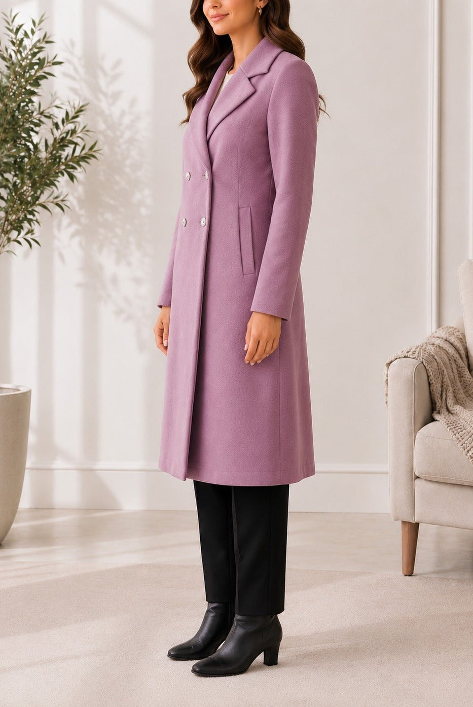 Ladies Dusty Pink Double Breast Melton Coat - StylePhase SA