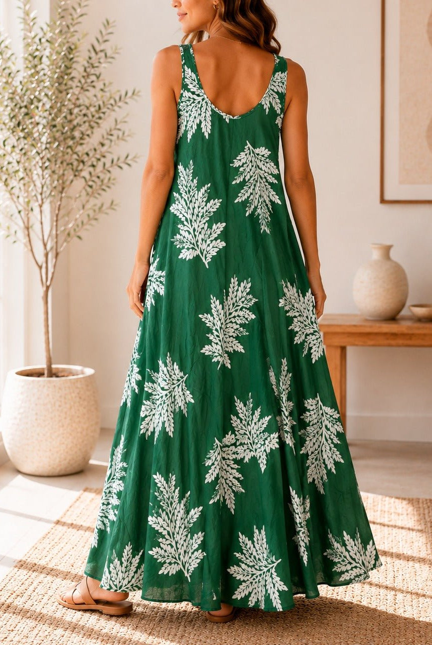 Ladies Fern Print Maxi Dress -Dark Green - StylePhase SA