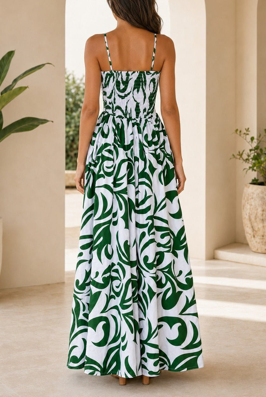 Ladies Green And White Patterned Maxi Dress - StylePhase SA