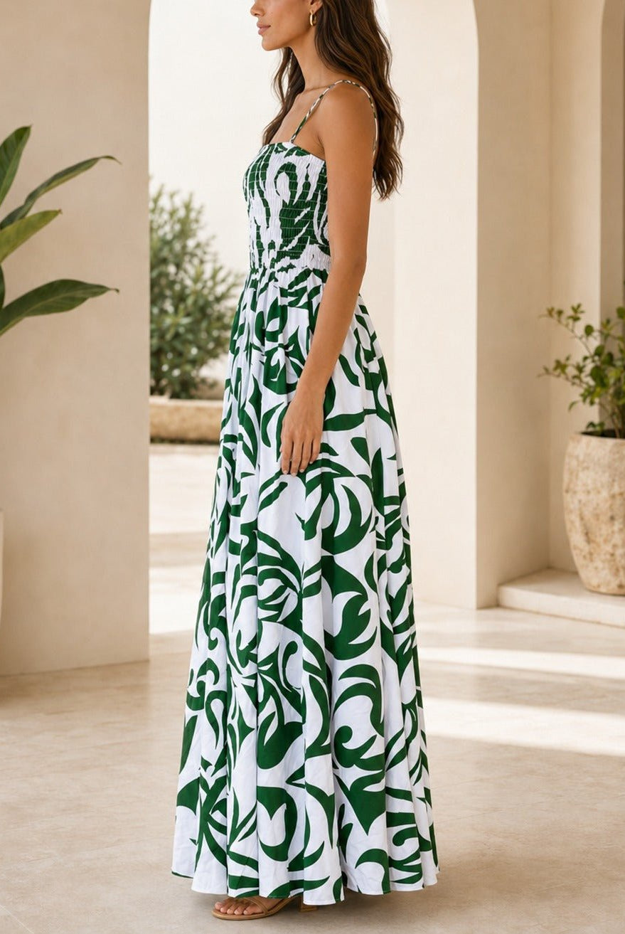 Ladies Green And White Patterned Maxi Dress - StylePhase SA