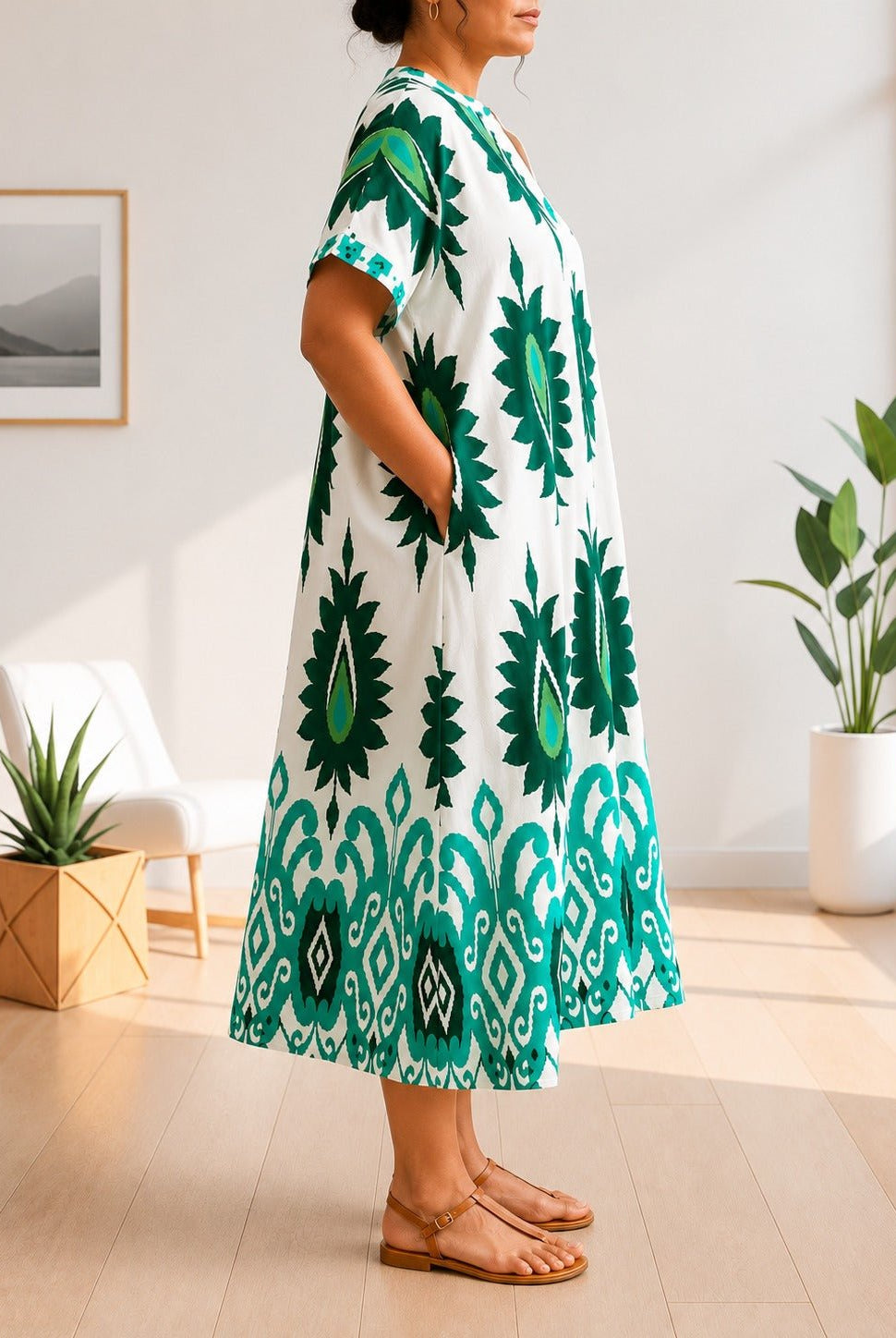 Ladies Green And White Printed Tunic Dress - StylePhase SA