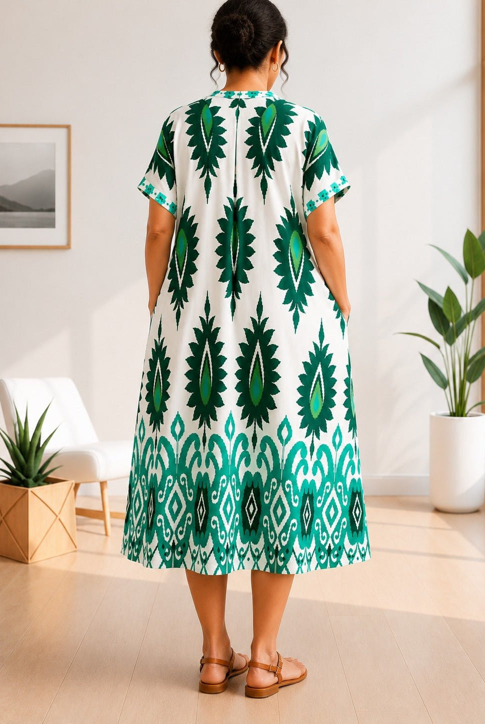 Ladies Green And White Printed Tunic Dress - StylePhase SA