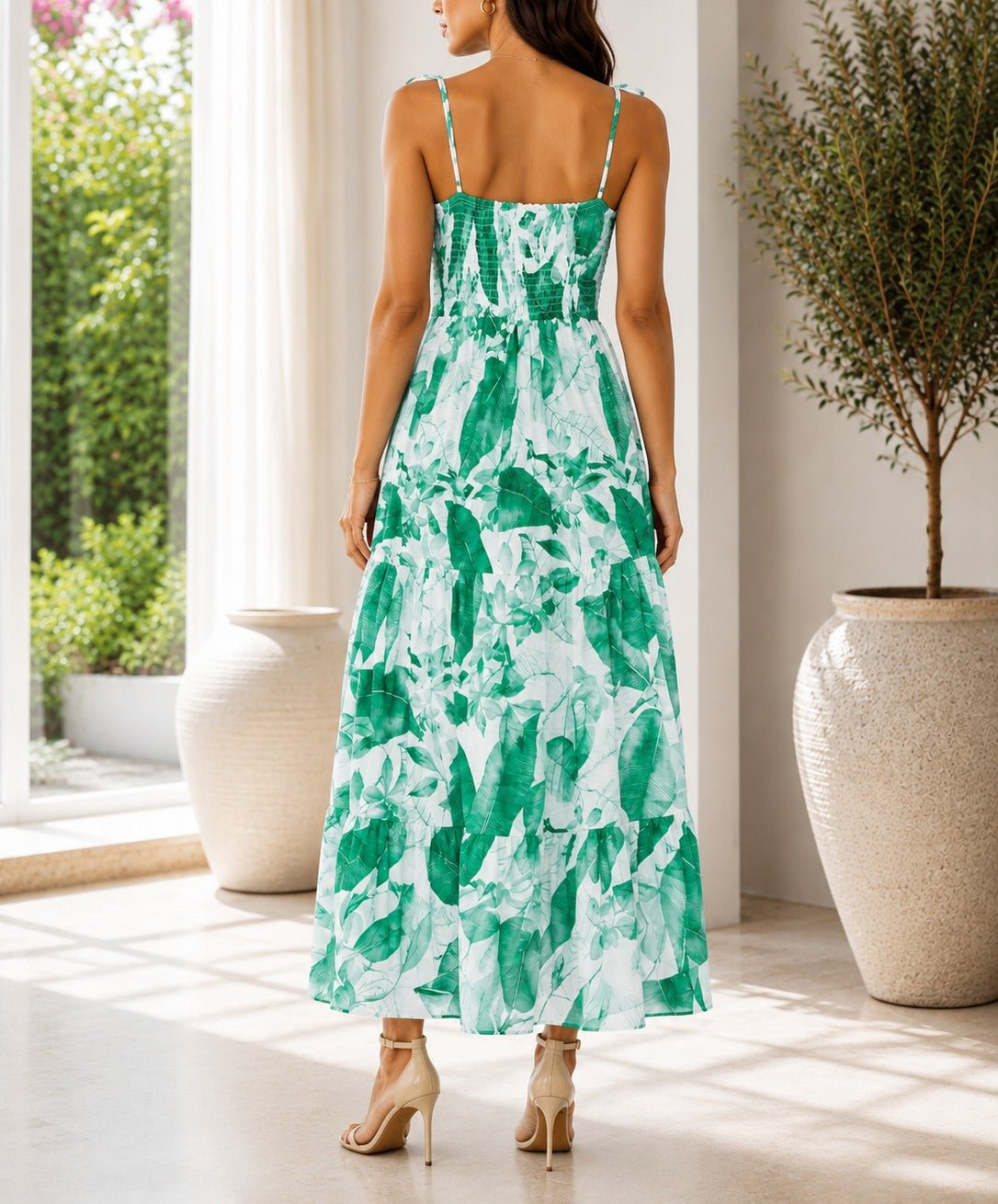 Ladies Green Floral Print Tie Front Maxi Dress - StylePhase SA