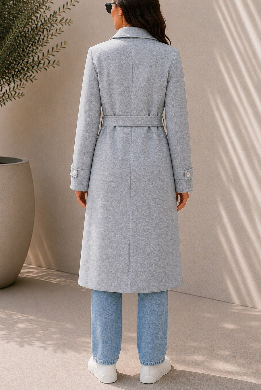Ladies Grey Pleated Button Detail Melton Coat - StylePhase SA