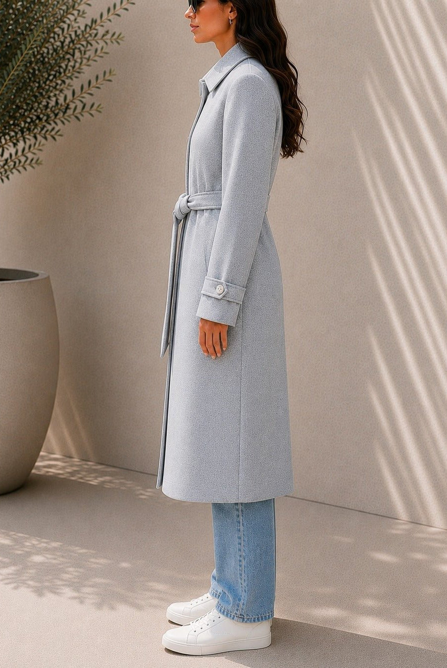 Ladies Grey Pleated Button Detail Melton Coat - StylePhase SA