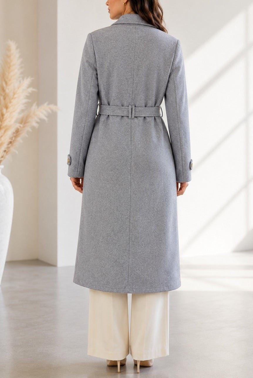 Ladies Grey Side Collar Melton Coat - StylePhase SA