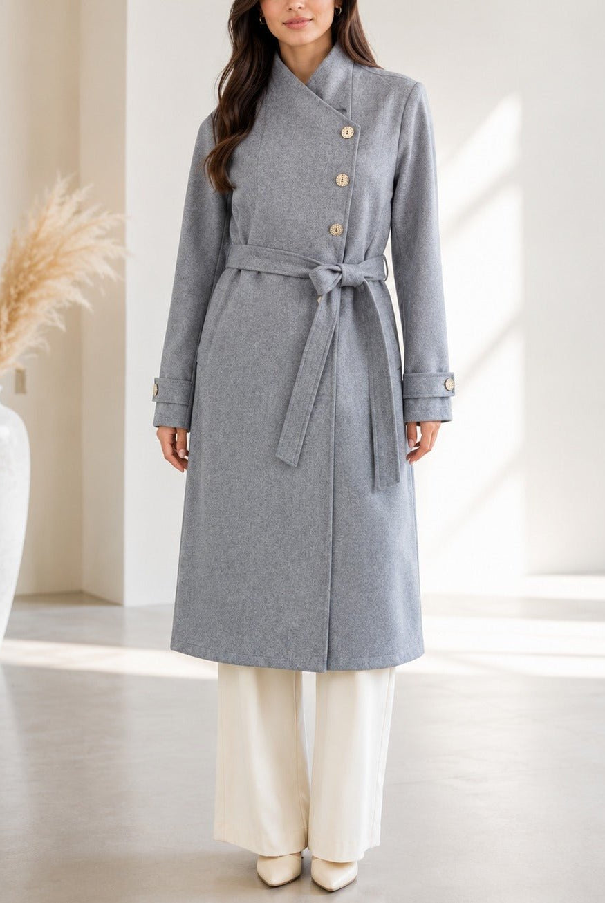 Ladies Grey Side Collar Melton Coat - StylePhase SA