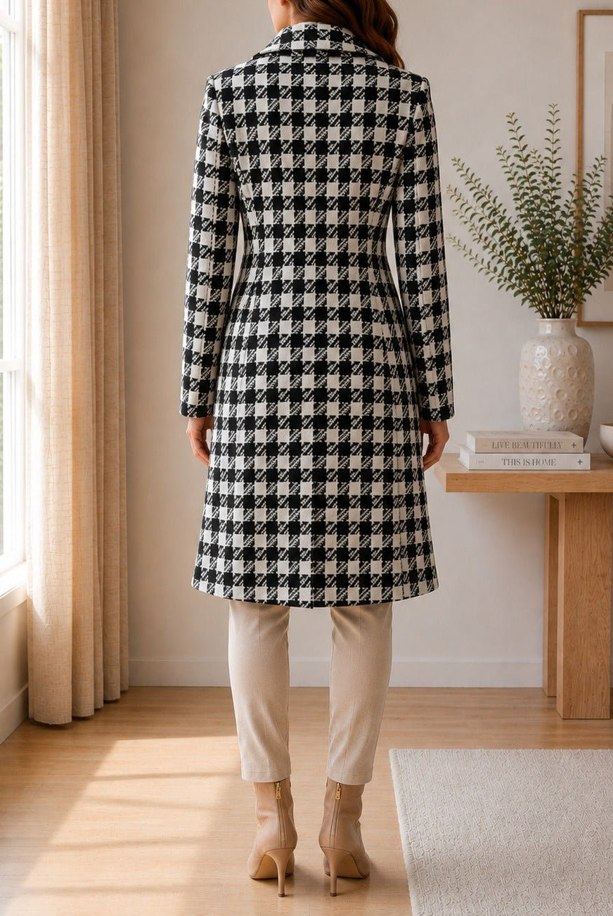 Ladies Houndstooth 3 Button Melton Coat - StylePhase SA